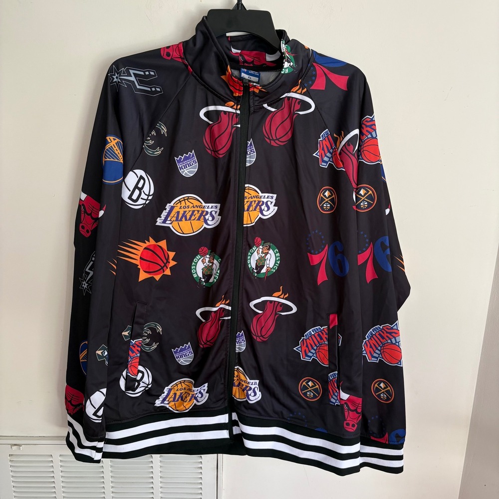 NBA Ultra Game All Over Print Track Jacket Mens Black size XL Full Zip Logo